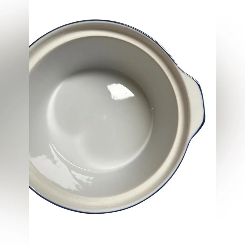 BIA Blanc De Table Casserole Dish With Lid Round White Blue Ribbed 8.5”x 4.5”